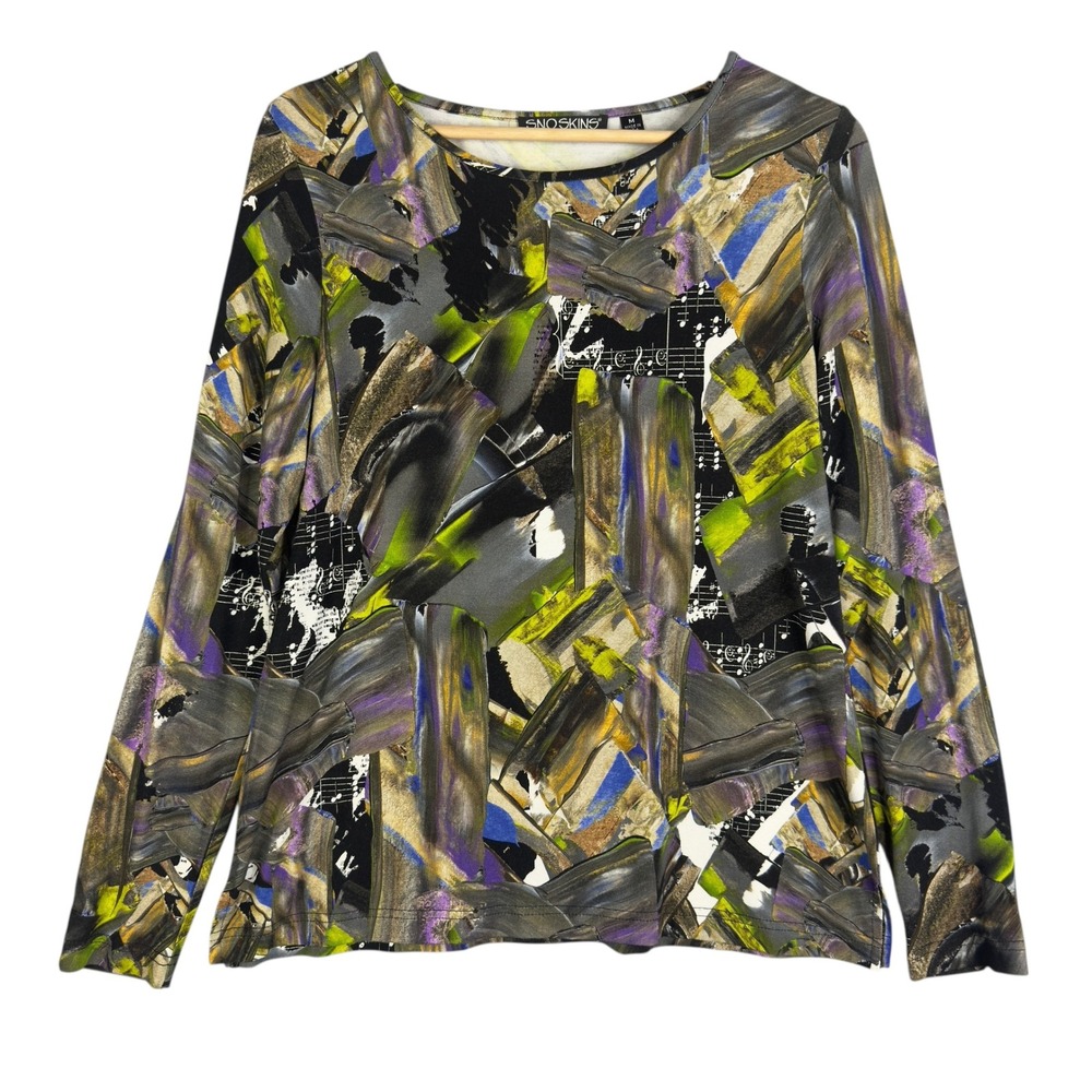 SnoSkins Abstract Print Long Sleeve Top Women's Medium Multicolor Tee Shirt‎